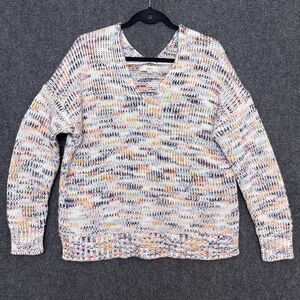 LOFT Sweater Multicolor Size L  Spacedye Double V Chunky Knit Oversized